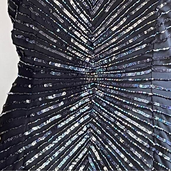 Vintage 90s Y2K Black Silk Beaded Halter Mini Cocktail Dress - Picture 4 of 10